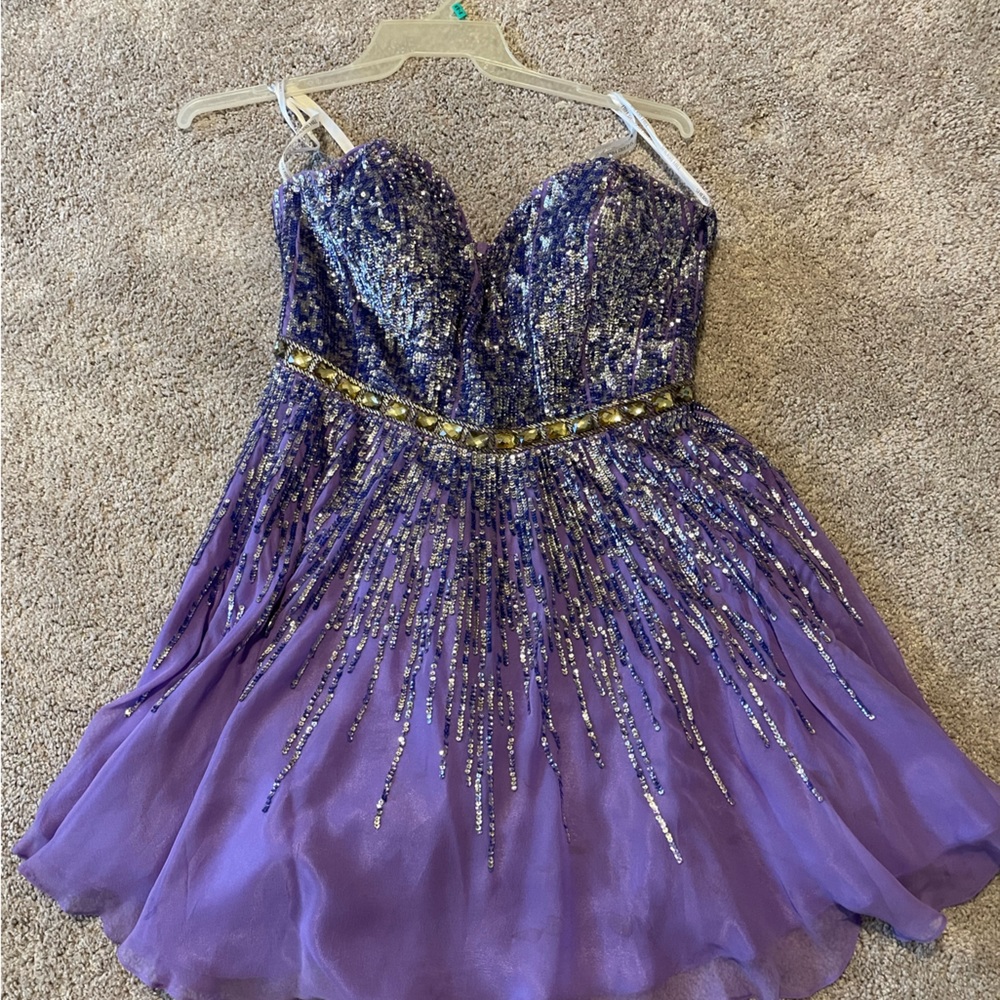 Sherri Hill Purple Sequin A-line Dress